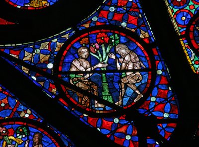 Window w115 depicting Adam and Eve seduced by the Knowledge of the tree of Good and Evil by French School