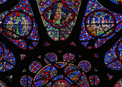 Window w115 depicting God the Creator: Adam and Eve scenes by French School
