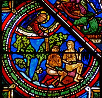 Good Samaritan Window: Adam and Eve Cover Their Nakedness by French School