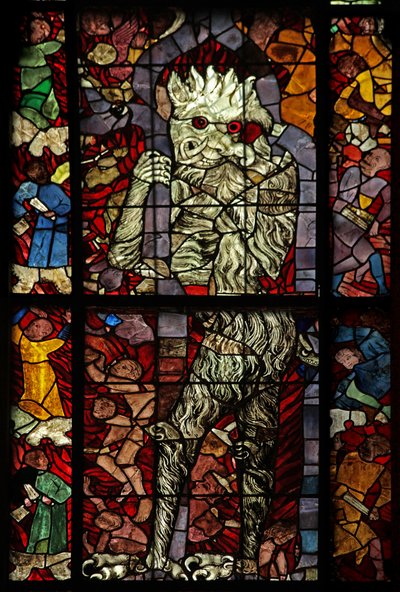 Window w16 depicting a scene from the Last Judgement: the Devil attends by French School