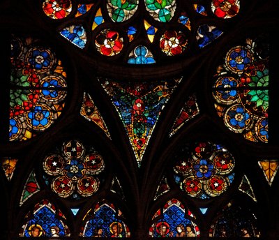 Window w17 depicting the tracery lights with geometric and decorative glass by French School