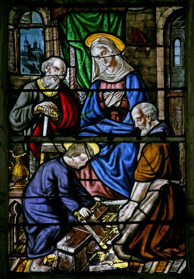 Window w1 depicting Jesus as a carpenter by French School