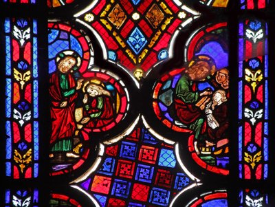 Window w1 depicting Jesus with Martha and Mary Magdalene by French School