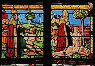 Window depicting the Creation of Adam and Eve by French School
