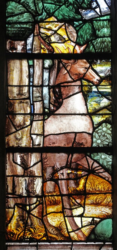 Window depicting the Stag Confronts St Hubert by French School