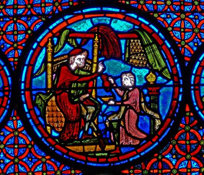 Window w23 depicting the Parable of Dives and Lazarus by French School
