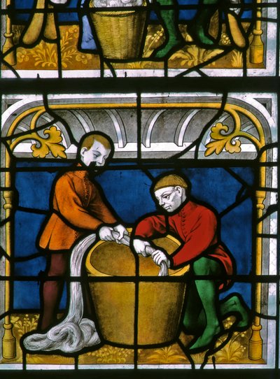 Window w25 depicting a draper at work in the Drapers window by French School