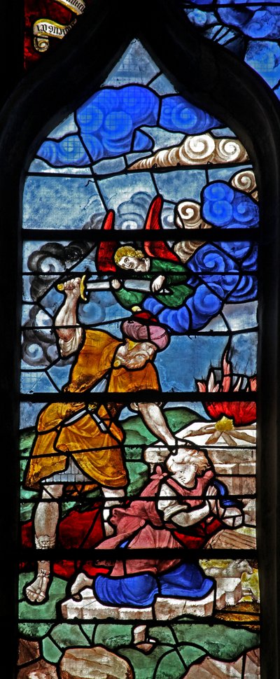 Window depicting Abraham and Isaac: The Angel Intervenes at the Sacrifice by French School