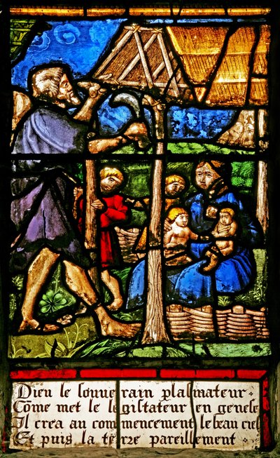 Adam and Eve Work and Bring Up Children by French School