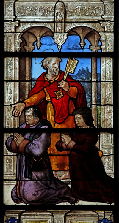 Window depicting St Peter and two donors by French School