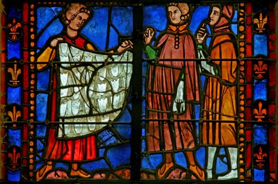Window 37 depicting a donor - furriers with clients by French School