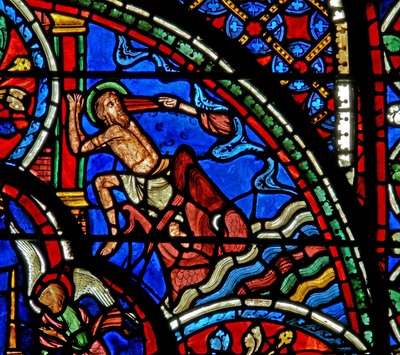 Window depicting Jonah and the whale by French School