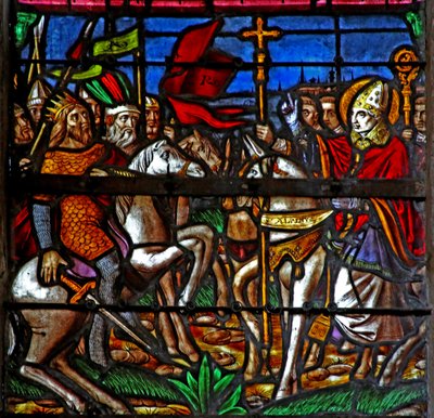 Window depicting St Alpin prevents Attila from sacking Chalons by French School