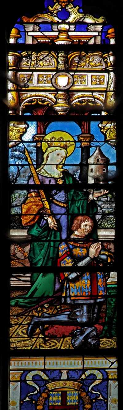 Window depicting St Barbara with a donor by French School