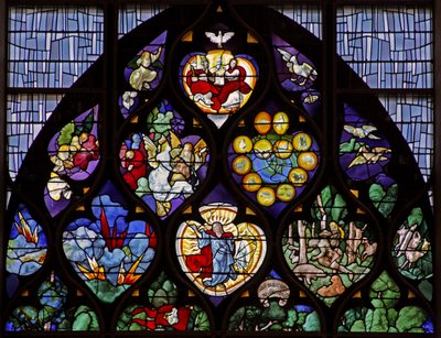 Window depicting the Trinity; the Virgin Mary as a Child; the Assumption by French School