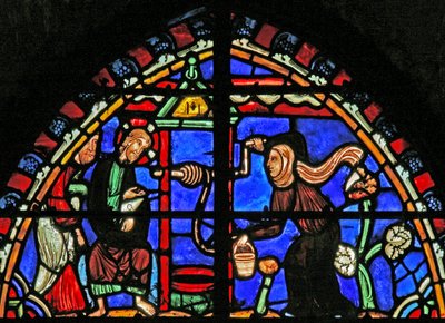 Window depicting Christ and the Samaritan Woman by French School