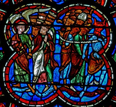 Window depicting a scene from the Last Judgement: the Division of souls by French School