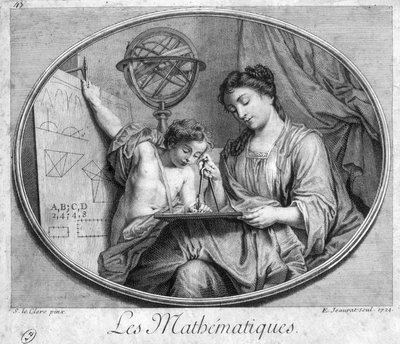 Woman and child with compass and figures (allegory of mathematics) by French School