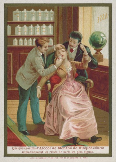 Woman Being Given Drops of Ricqles Peppermint to Cure an Attack of Nervous Anxiety by French School