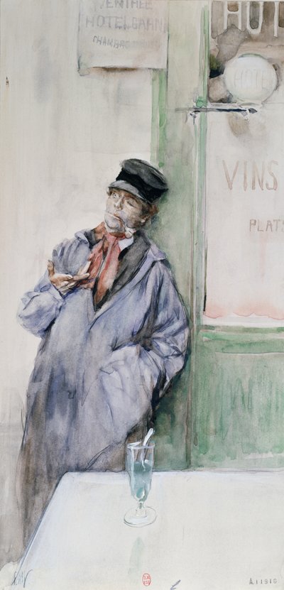 Worker in a Cafe with a Glass of Absinthe by French School