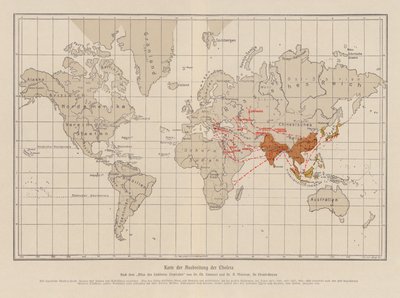 World Map Showing the Spread of Cholera by French School