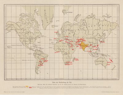 World map showing the spread of the plague by French School
