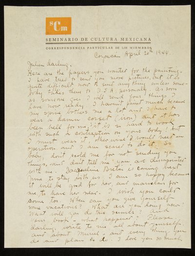 Letter from Frida Kahlo to Julien Levy, in English, 20 April 1944 by Frida Kahlo