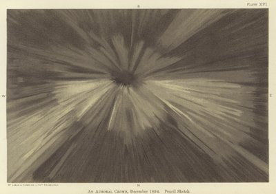 An auroral crown, December 1894, pencil sketch by Fridtjof Nansen