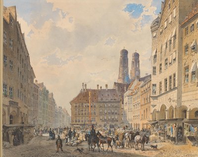 Marienplatz in Munich with the Frauenkirche in the Background by Friedrich Eibner