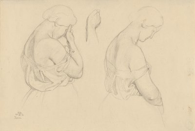 Two Female Figures in Half-length and a Study of a Hand by Friedrich Preller