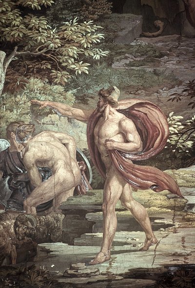 Escape from the Cave of the Blinded Polyphemus, Scenes from the Odyssey by Friedrich the Elder Preller