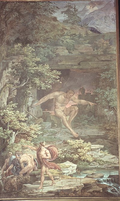 Escape from the Cave of the Blinded Polyphemus, Scenes from the Odyssey by Friedrich the Elder Preller