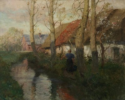 A River in Normandy with a Woman Carrying Water by Frits Thaulow