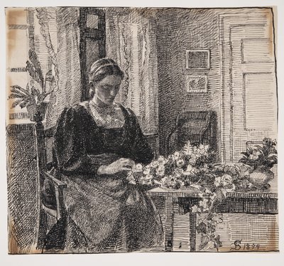 My Wife (Mrs. Anna Syberg) Making a Wreath by Fritz Syberg