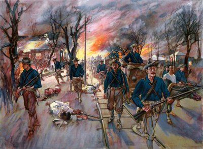 The Ammunition-Train and Reserves of the Twentieth Kansas Volunteers, Colonel Frederick Funston, Marching through Caloocan at Night after the Battle of February 10 by G. W. Peters