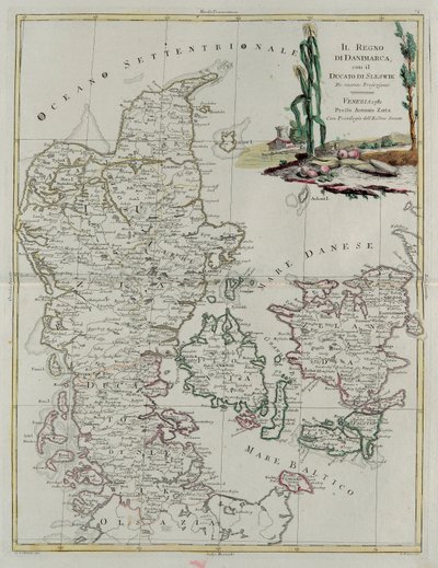 Kingdom of Denmark with the Duchy of Slesvik, Engraving by G. Zuliani from Tome III of the "Newest Atlas" by G. Zuliani