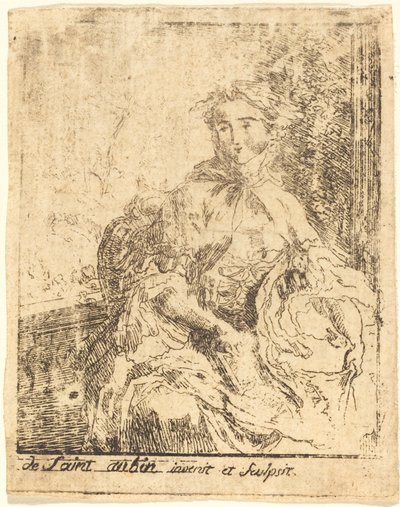 Young Woman on the Terrace by Gabriel Jacques de Saint Aubin