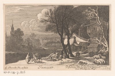 Title Print with Landscape in the Month of January (Twelve Months) by Gabriel Perelle