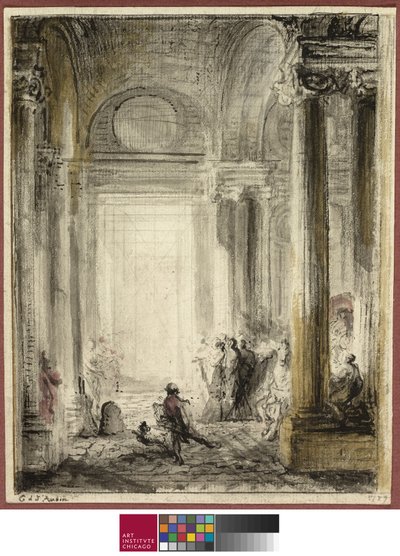 The Entrance of the Academy of Architecture at the Louvre by Gabriel de Saint-Aubin
