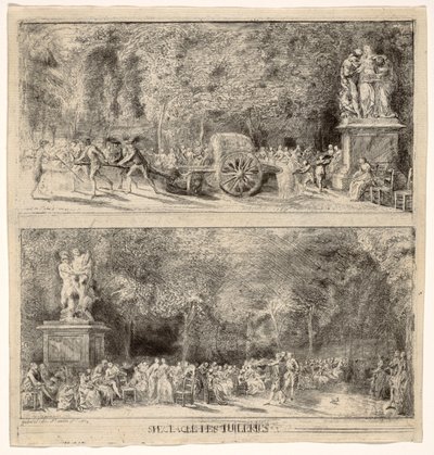 Scenes from the Tuileries: The Chairs and the Water Cart (retouched) by Gabriel de Saint-Aubin