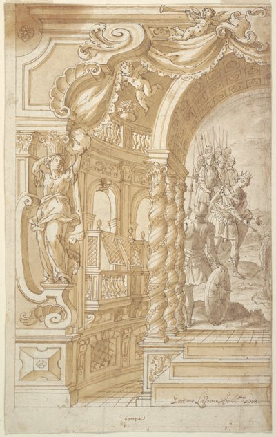 Design for an Illusionistic Wall Decoration, with a King Accompanied by Soldiers by Gaetano Lazzara