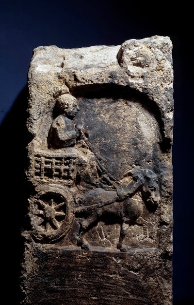 Art Gallo-Roman: Stele Representing a Man on a Cart Harnessed to a Horse by Gallo Roman