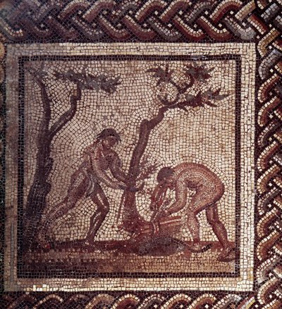 Gallo Roman Art: Mosaic Paving Representing a Rustic Calendar, Scene of Thatching by Gallo Roman
