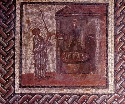 Gallo Roman Art: mosaic paving representing a rustic calendar. The work has the grinding wheel. End 2nd, beginning of 3rd century after JC. From Saint-Romain-en-Gal (Rhone) by Gallo Roman
