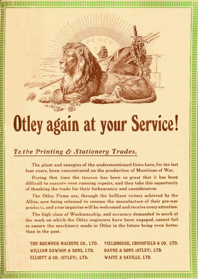 Otley Again at Your Service - To the Printing & Stationery Trades by Garratt and Atkinson