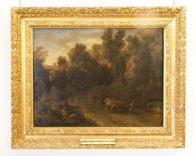 A Classical Landscape with an Ox Cart and Figures by Gaspard Poussin Dughet