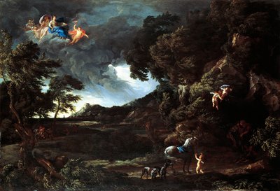 Landscape with the Union of Dido and Aeneas, c.1664-48 by Gaspard Poussin and Maratta or Maratti Carlo Dughet