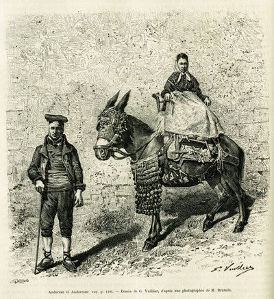 Andorra and Andorra. Engraving by G. Vuillier, to illustrate the story 