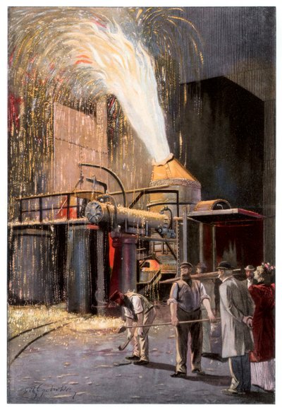 Decarburisation of pig iron in a Bessemer converter, 1900 by Gehrke