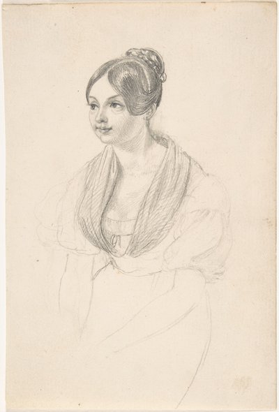 Portrait of a Young Woman; verso: Sketch of a Young Woman with her Hands Resting on a Table by Georg Friedrich Kersting